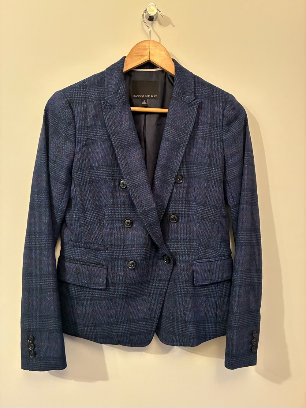 Banana Republic Blue Glen Plaid Double Breasted Women's Blazer Jacket 0